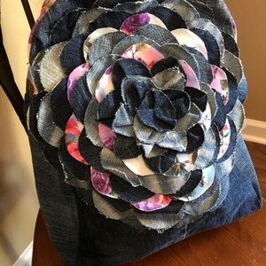 Colorful backpack made from jeans